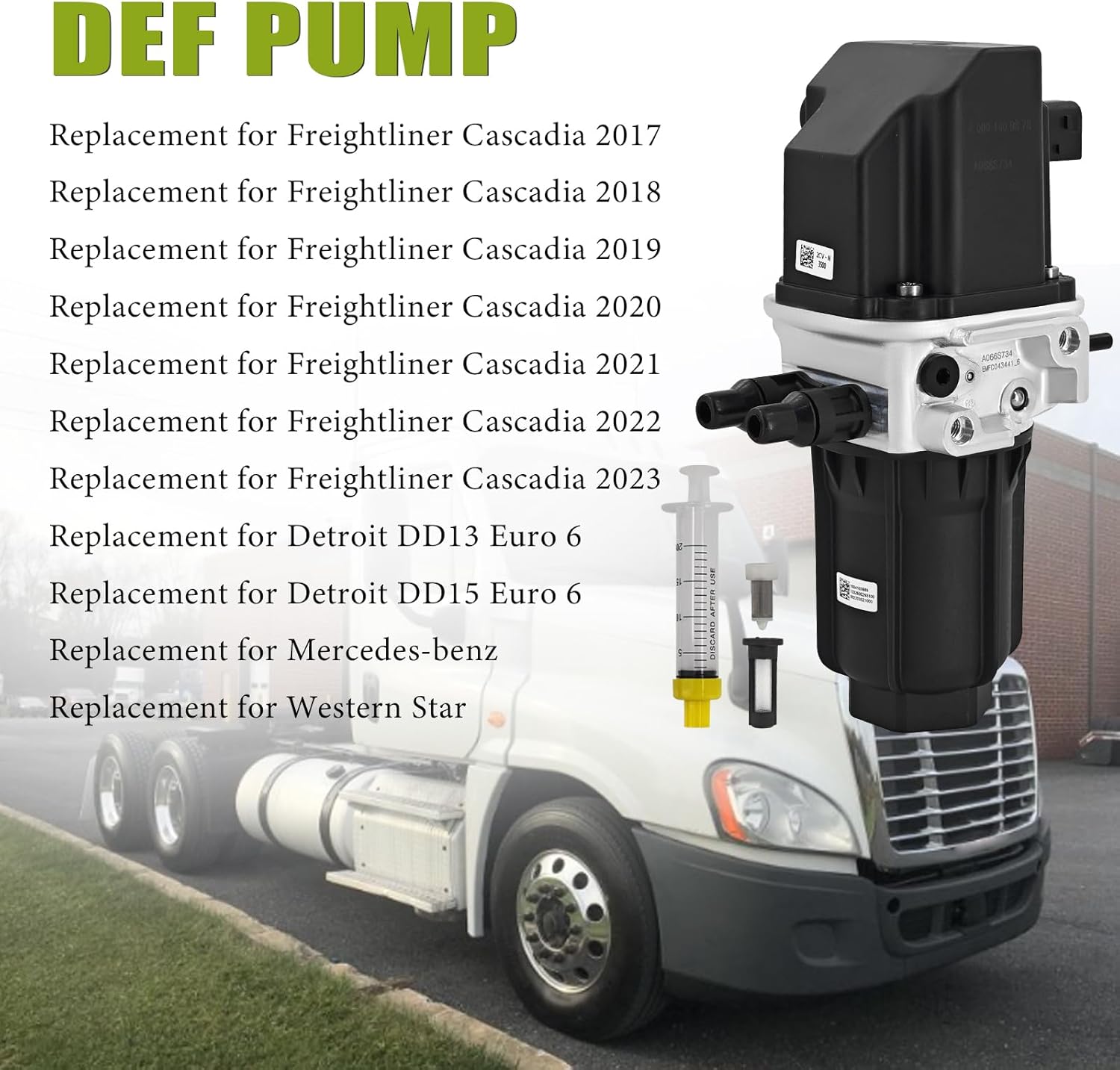 DEF Pump Diesel Emission Fluid Pump Replacement for Freightliner Cascadia 2017-2023 Replacement for Detroit DD13 DD15 EURO 6 Single Plug A0001409678 A066S734 WH250580 A0001407278 A0001408078