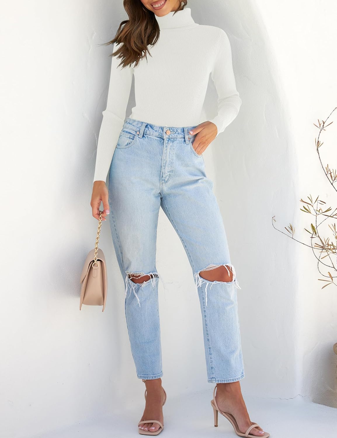 ZESICA Women's Turtleneck Long Sleeve Shirts 2026 Spring Trendy Tops Slim Fitted Ribbed Knit Basic Casual Sweater - Image 7