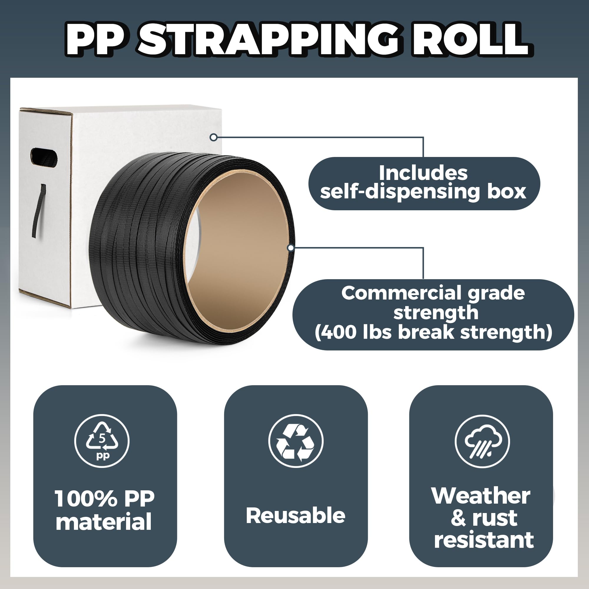 PP Strapping Roll - 1000ft, 400lb Break Strength -4 PP Strapping Roll - 1000ft, 400lb Break Strength -4