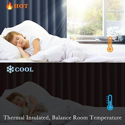 Miniatura 6 de PONY DANCE Cortinas pequeñas 100% opacas para dormitorio, con aislamiento térmico, pestañas traseras, cortinas de oscurecimiento de habitación,