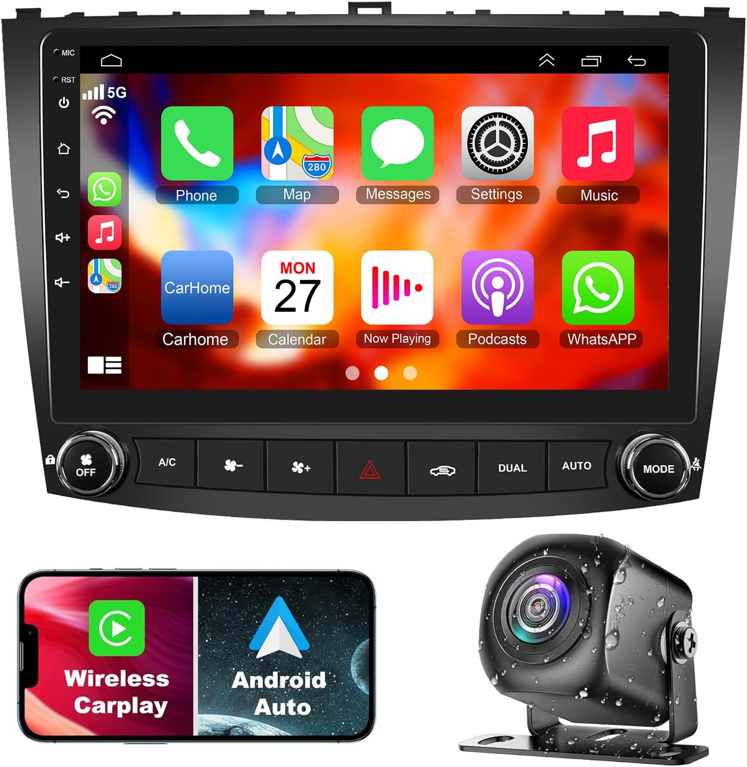 4G+64G Car Stereo Upgrade Radio for Lexus IS250 IS350 2006-2012, 10.1 Inch Touchscreen Android 12 Stereo Support Wireless Carplay/Android Auto/WiFi/GPS/Bluetooth5.2/Back-up Camera/FM/SWC