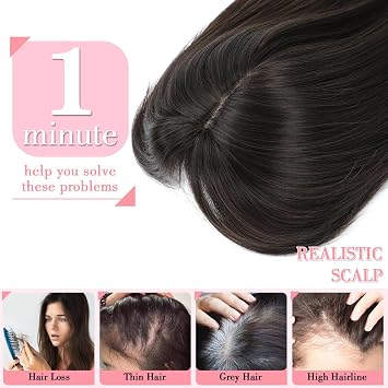 Hair Topper Long 18 Inch for Women with Thinning Hair 6.5X6.5 Big Base Cover Clip in Synthetic Fiber Wiglets with Fringe (Dark Brown)