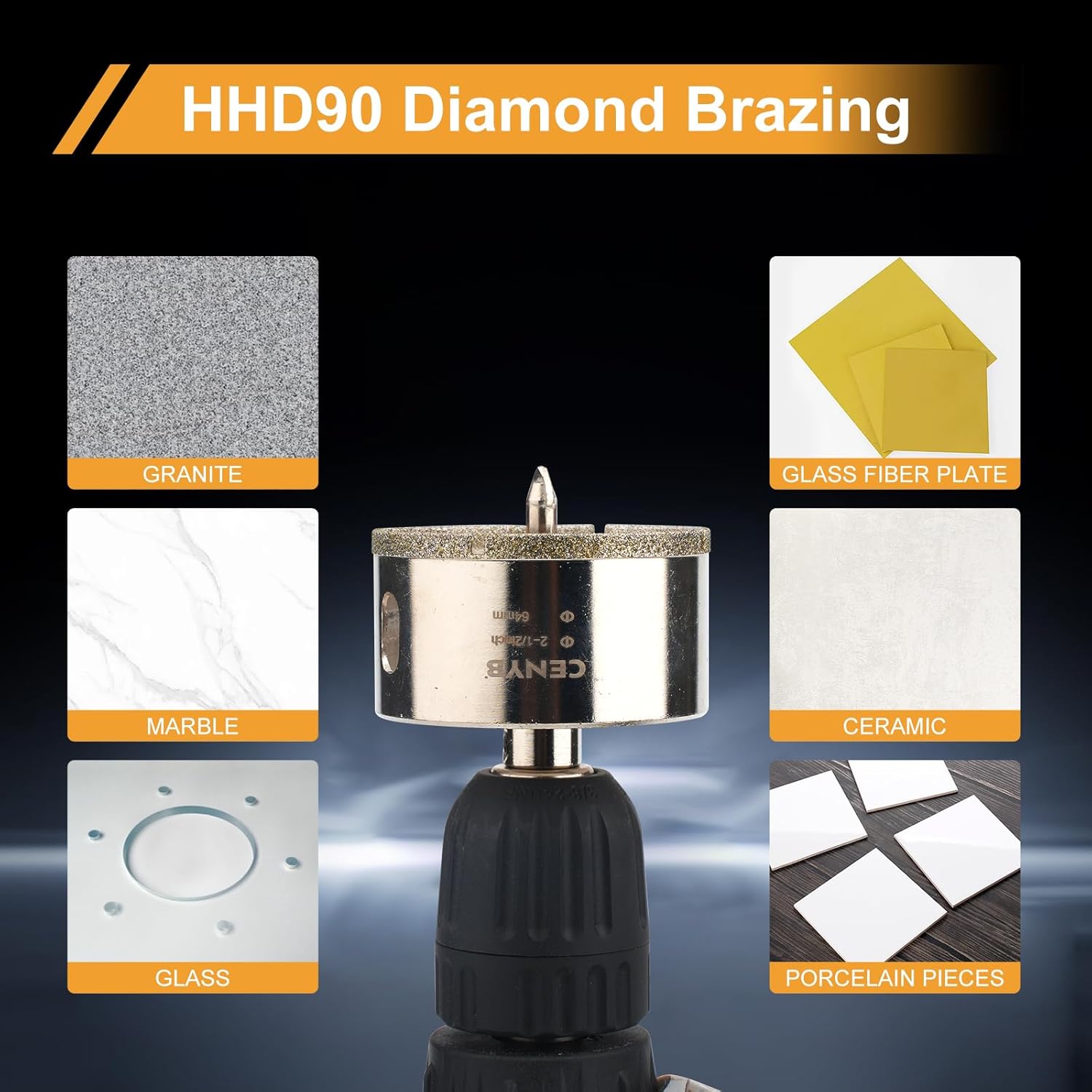 5-11/16inch | 145mm Diamond Hole Saw with Center Drill bit and Diamond-Coated Center Drill bit for Ceramic Glass Marble Fiberglass Granite and Porcelain Tiles by CENYB