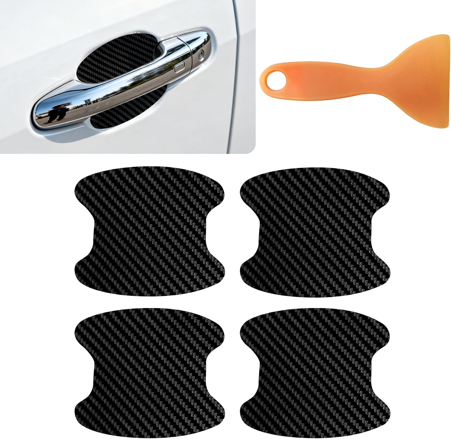 4PCS Car Handle Cup Stickers, Car Door Handle Protector, Carbon Fiber Auto Door Paint Scratch Protector Stickerm, Self-Adhesive Door Side Handle Paint Film for Vehicles (Black, 4PCS)