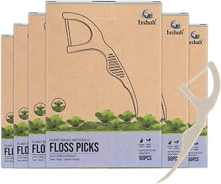 Natural Dental Floss Picks (300 Count) - Plant Based, Vegan, Eco Friendly, Sustainable Dental Flossers - Twin Floss (Mint)