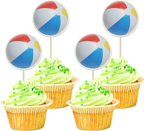 Gyufise Paquete de 36 adornos para cupcakes de voleibol de playa, pelota deportiva de estrellas, para baby shower, voleibol de playa, jugadores