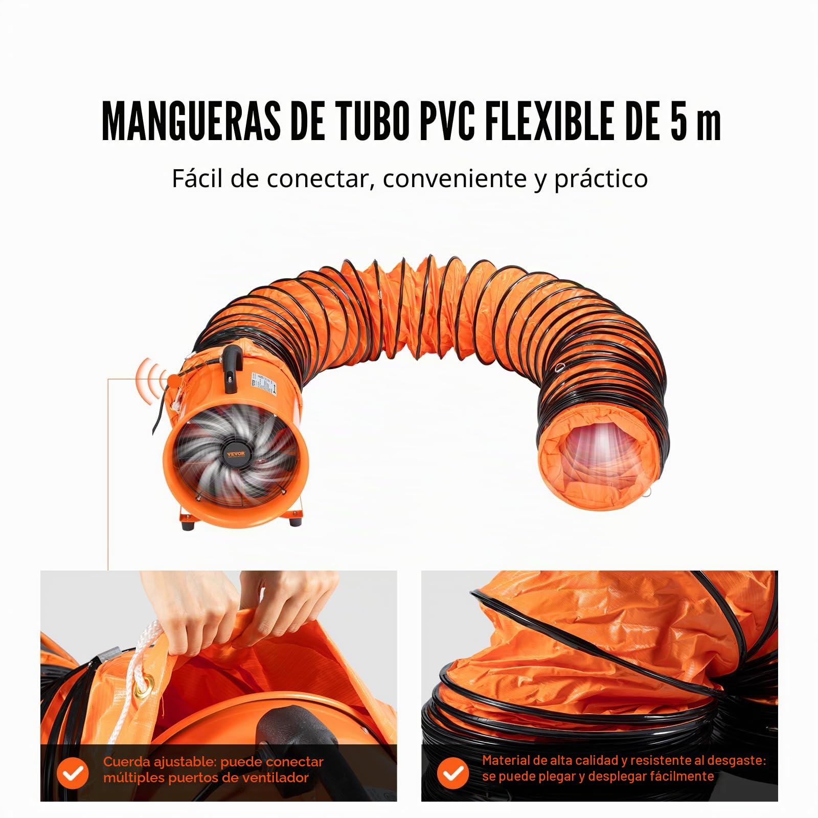 VEVOR Ventilador de extracción 367 W Extractor de aire Conducto Industrial 304,8 mm Tubo de extracción 5 m Volumen de aire 4373 m3/h Ventilador de escape para extraer polvo humo casa trabajo