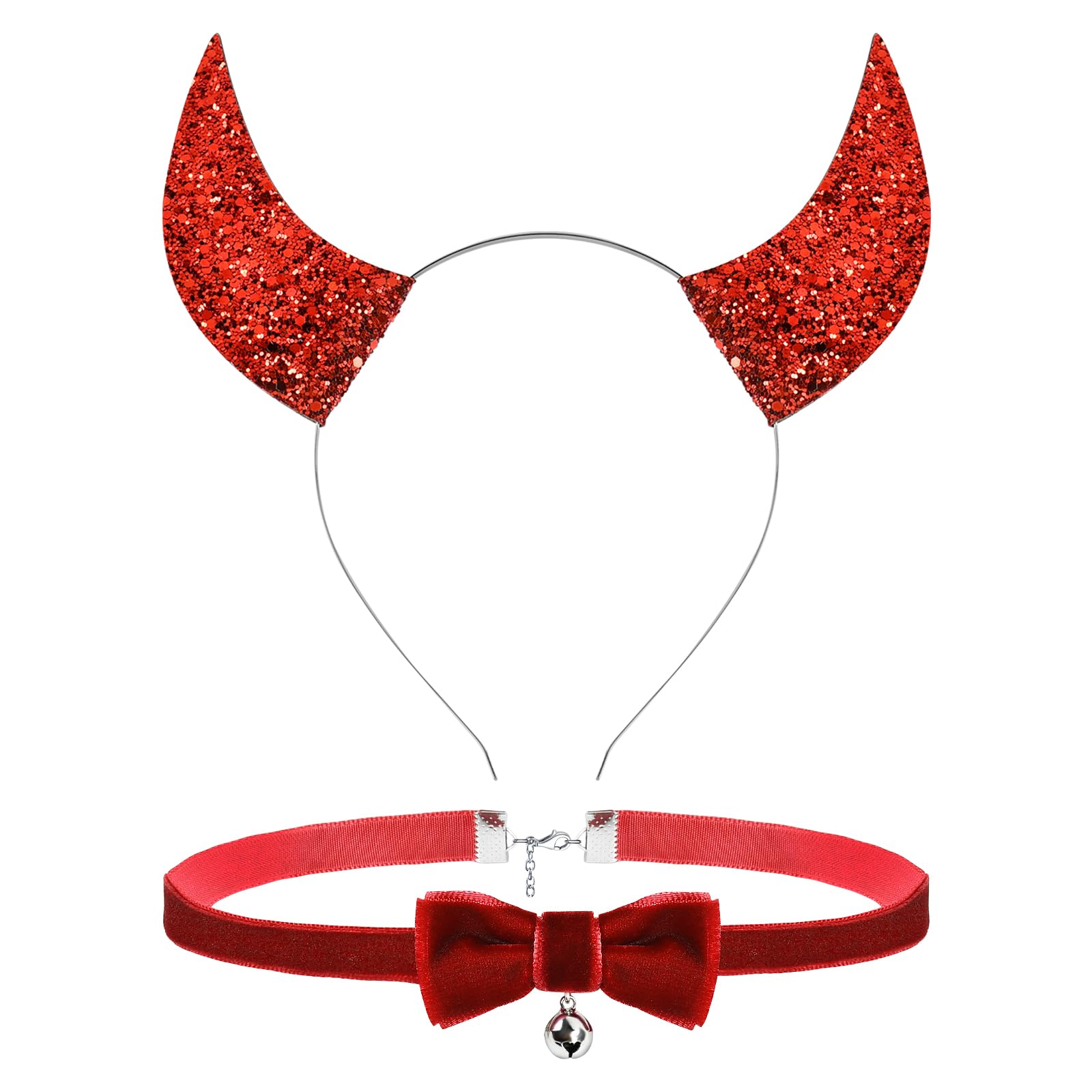 Katzenohren Haarreif, Katzenkostüm Set Schwarz mit Cat Ears Headband Glöckchen Halskette Strasssteine Gesicht Aufkleber, Katzenohren Haarschmuck für Mädchen Frauen Halloween Karneval Cosplay Party