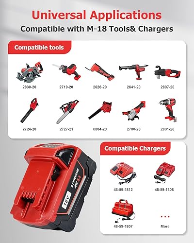Miniatura 3 de Lenoya Reemplazo de batería de 18V 6.5Ah para Milwaukee M-18 Batería 2Pack 48-11-1820 48-11-1840 48-11-1850 48-11-1828 48-11-1862 48-11-1852