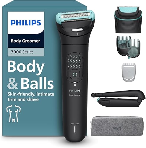 Philips Bodygroom série 7000 - tondeuse hommes avec tête flexible 2D, système de rasage Triple protection, têtes interchangeables, zones intimes, 100% étanche, autonomie 120 min, modèle BG7480/15