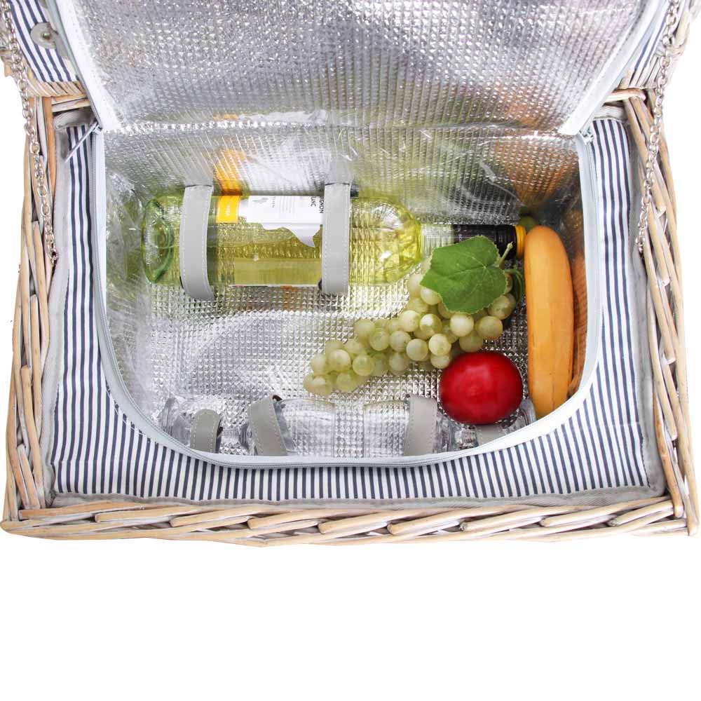 Les Jardins De La Comtesse - Panier de Pique-Nique Chaumont - 2 Personnes – Beau Panier Picnic Vendu Complet - Compartiment Isotherme - Tissu Rayures Bleues/Blanches - 43 x 30 x 23 cm