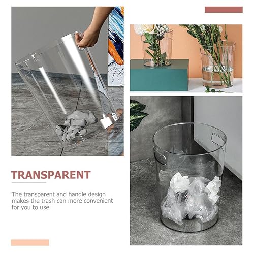 Miniatura 4 de Alipis 1 cubo de basura transparente con asa, cubo de basura de oficina, pequeño bote de basura redondo de plástico para baño, cocina, dormitorio,