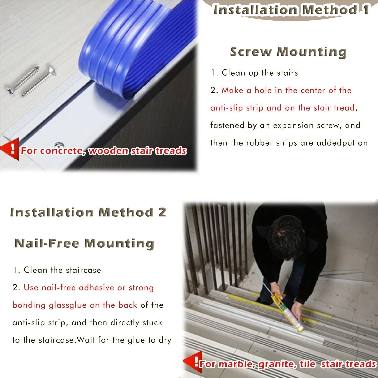 Borde de metal antideslizante para escalera, canal LED de 43 pulgadas con tiras de seguridad, paquete de 5 protectores de borde negro para perfiles de escalera