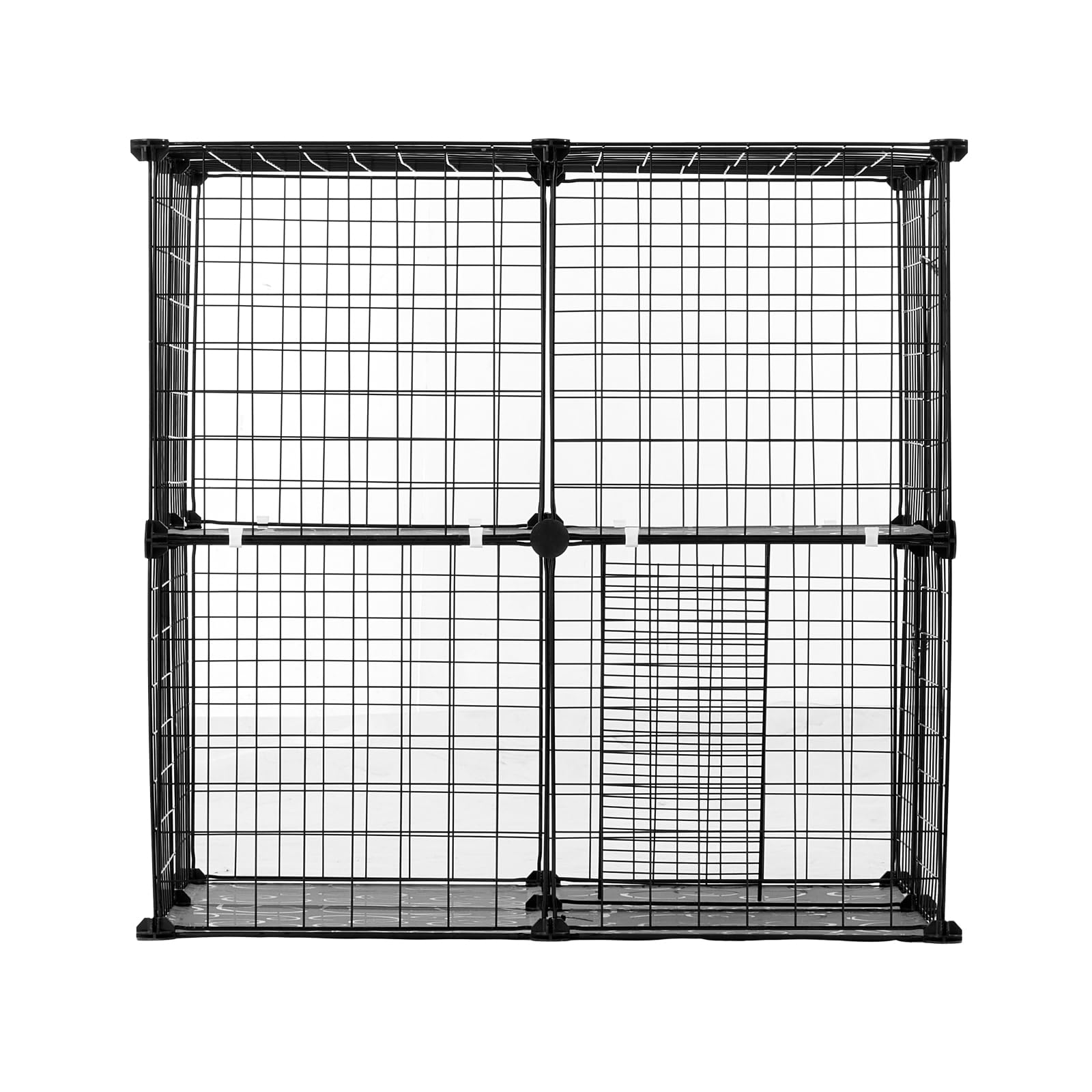 VEVOR Cage Chat 2 Niveaux, Grand Enclos Chats Fil Métallique Modulable à Monter, avec Échelle, Plate-Forme de Repos Réglable, Espace d'exercice Extérieur Intérieur pour Petits Animaux, 711x711x711 mm