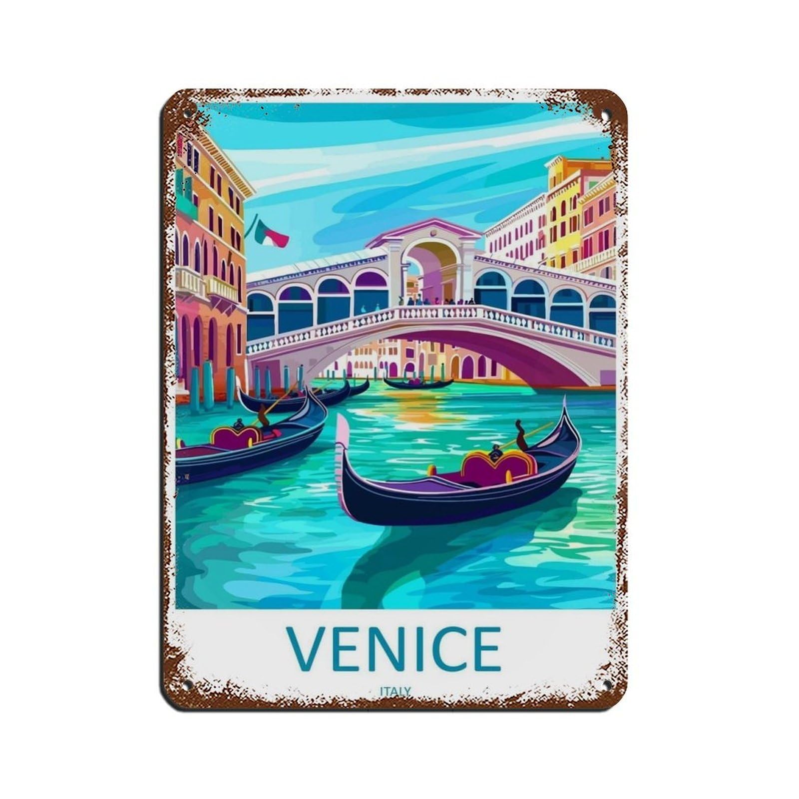 Venice Travel Venice Art Venice Canal Decor Retro Poster Metal Tin Sign Chic Art Retro Iron Painting Bar People Cave Cafe Family Garage Poster Wall Decoration 12x16inch(30x40cm)