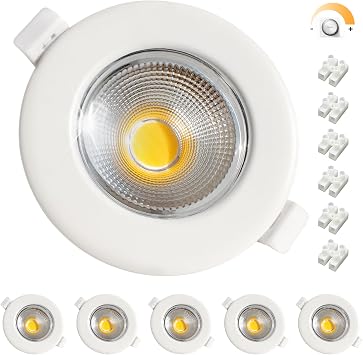 6X Downlights for Ceiling 7W Dimmable COB Ultra Slim Recessed Ceiling Lights Cool White 5000K, Round White 240V 600lm LED Spot Light for Bedroom Bathroom Living Room Corridor [Energy Class F]