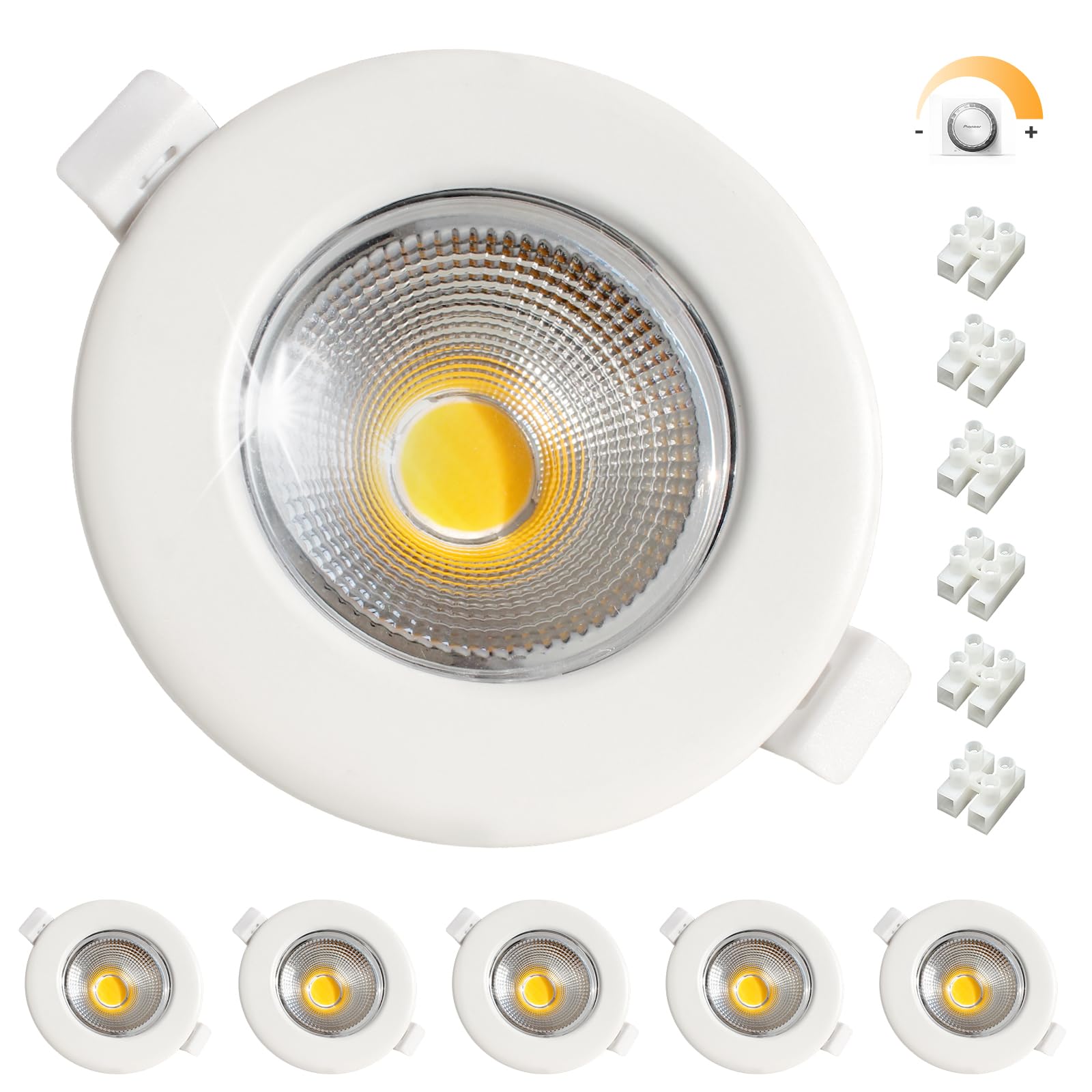 Wondlumi 6X Downlights For Ceiling 7W Dimmable COB Ultra Slim Recessed Ceiling Lights Cool White 5000K, Round White 240V 600lm LED Spot Light For