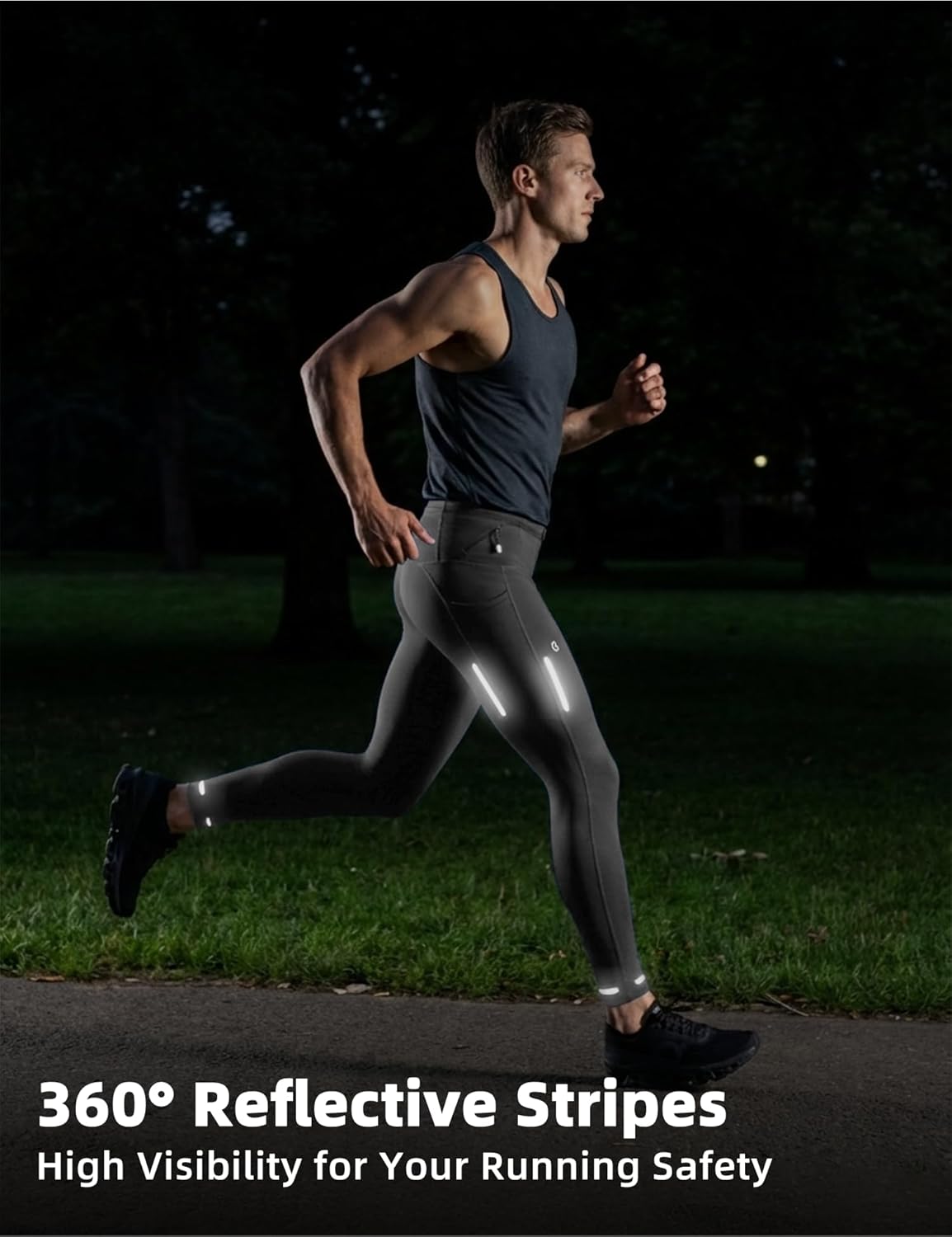 Men's Running Tights with 6 Pockets Compression Winter Running Pants for Men Reflective Thermal Leggings for Jogging - Image 7
