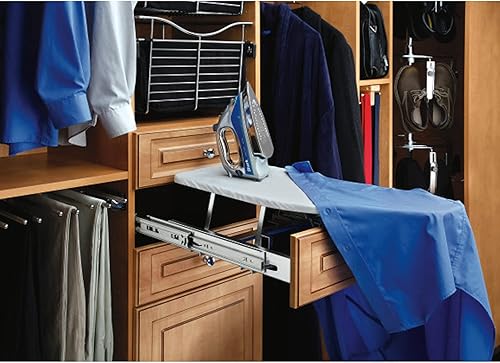 Miniatura 6 de Rev-A-Shelf Tabla de planchar extraíble para armario o cajón con rodamientos de bolas, retráctil, plegable y ajustable, gris, CIB-16CR