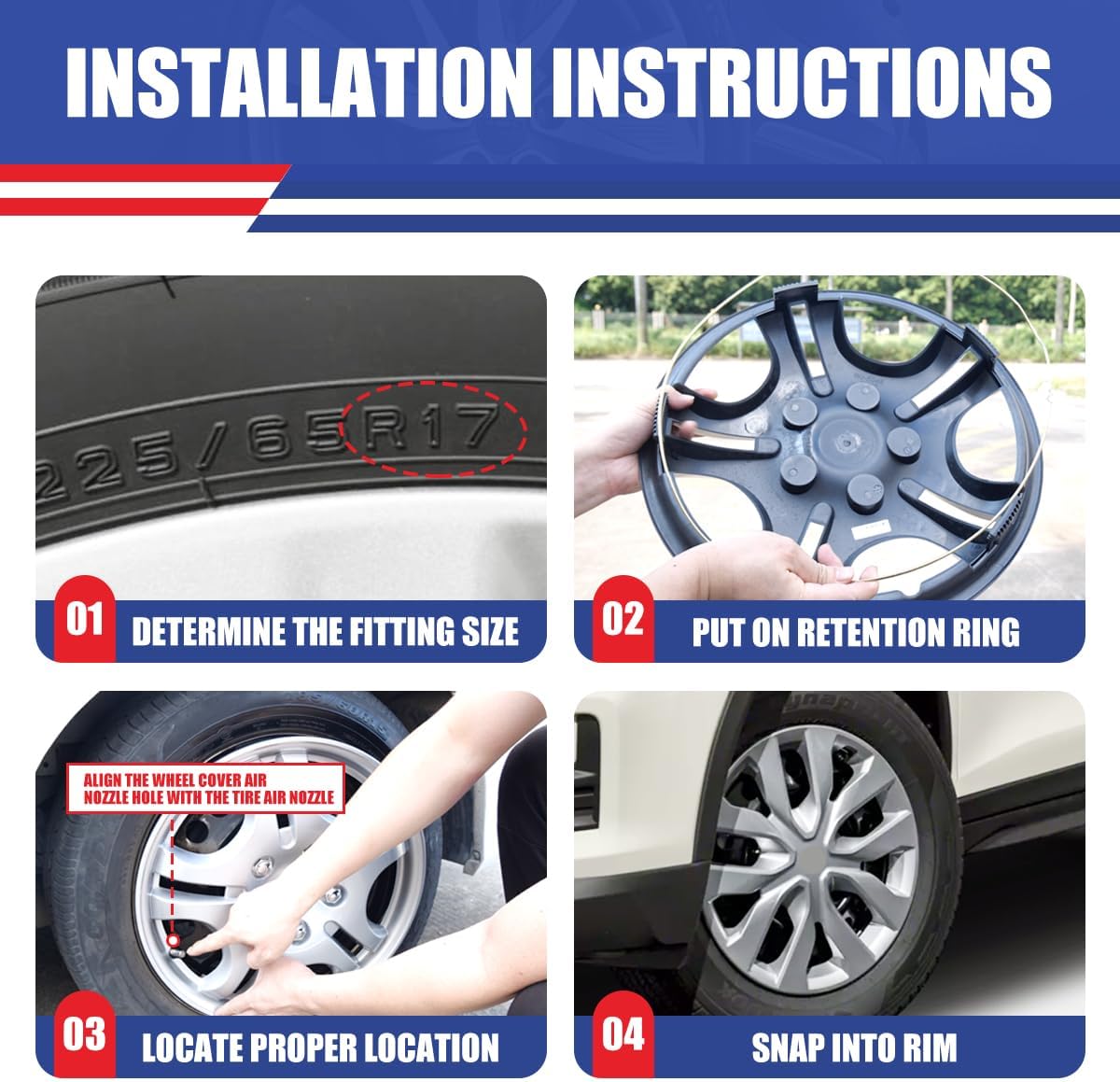 17” Silver Hubcaps Fit for 2014-2020 Nissan Rogue, Snap-On Installation Wheel Rim Covers, Set of 4 ABS&PC Material Hub Caps - 17 Inch Silver Lacquer 4-Pack