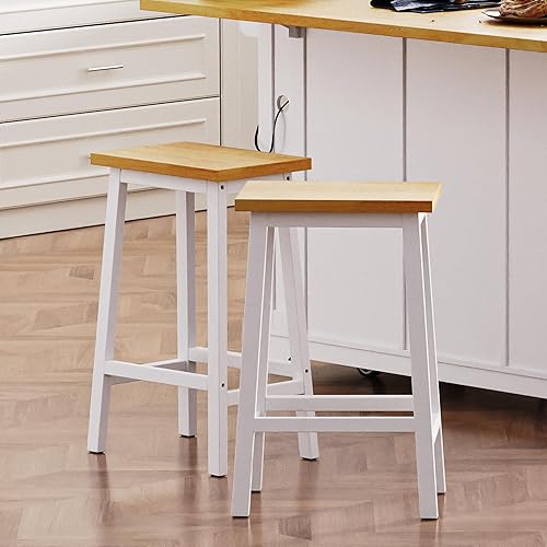 Miniatura 2 de Solid Wood Bar Stools Set of 2, 25.6in Tall Counter Height Bar Stools with Footrests, Farmhouse Kitchen Counter Stools, Dining Chairs for Table &