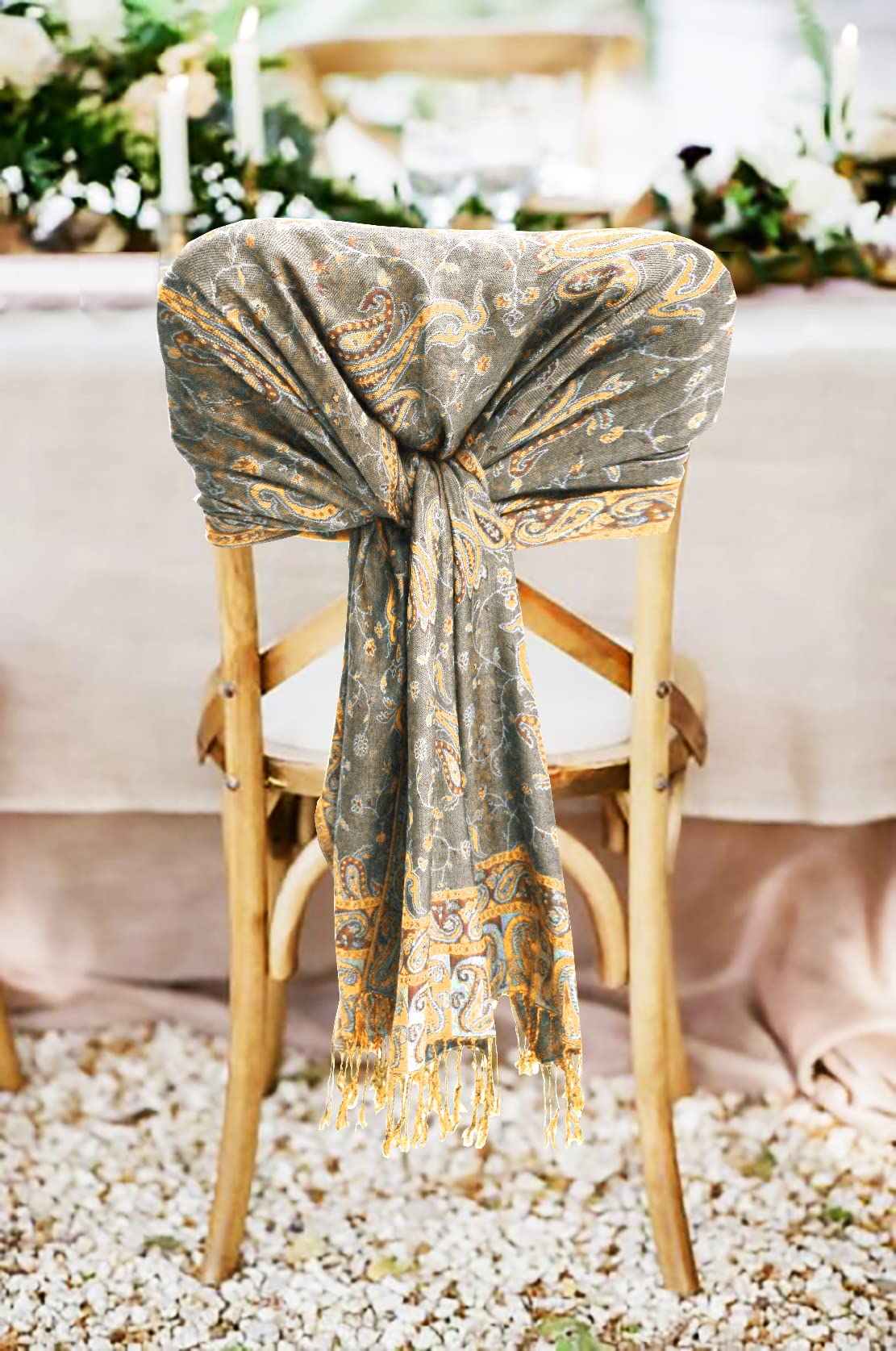 Sakkas 178cm x 71cm Double épaisseur Jacquard Cachemire Viscose Pashmina Châle/Echarpe/Etole