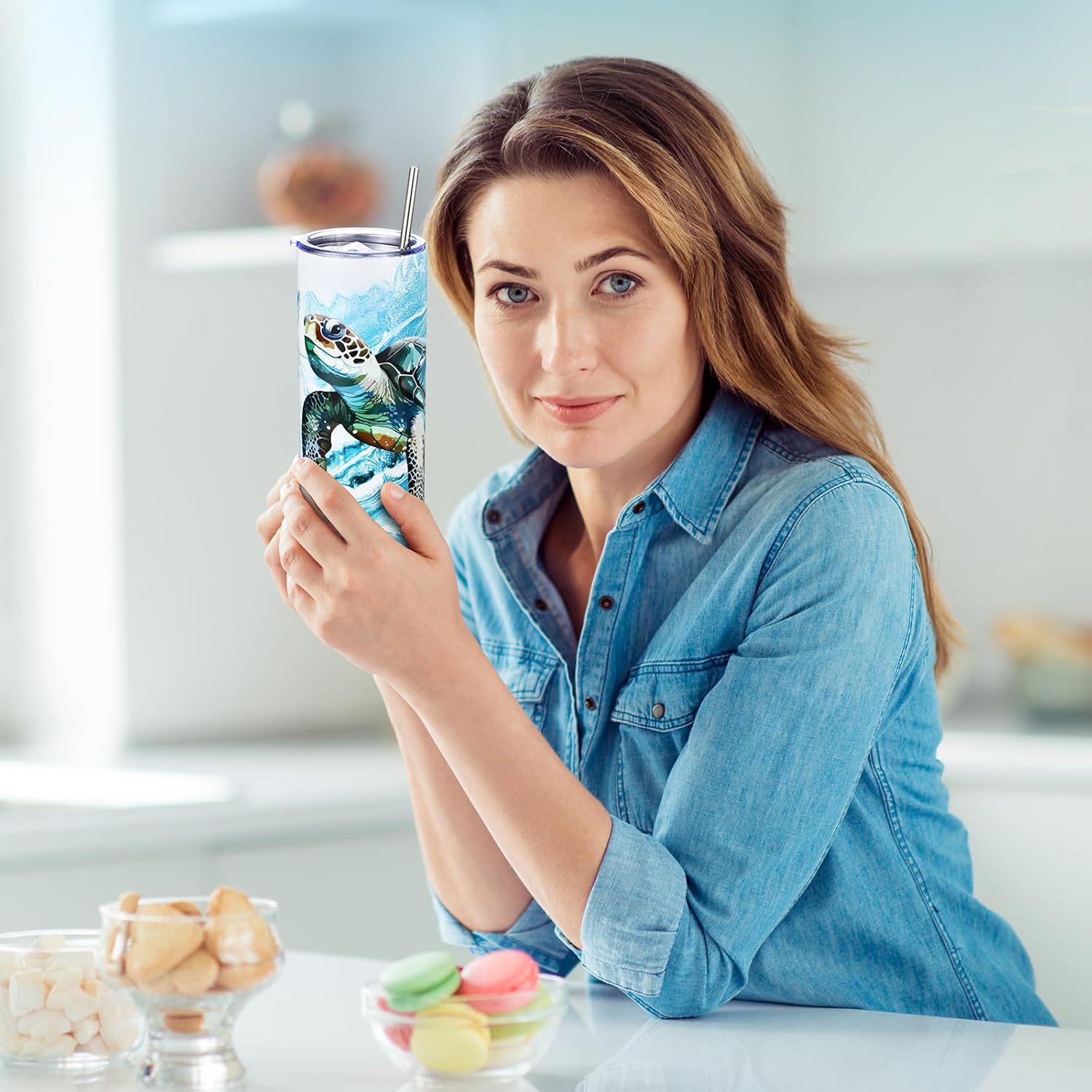 2 Pack Sea Turtle Themed Gifts Set Skinny Tumbler 20 oz Travel Coffee Mug Novelty Cute Animals Socks, Christmas Birthday Gifts for Sea Turtle Themed - Image 3