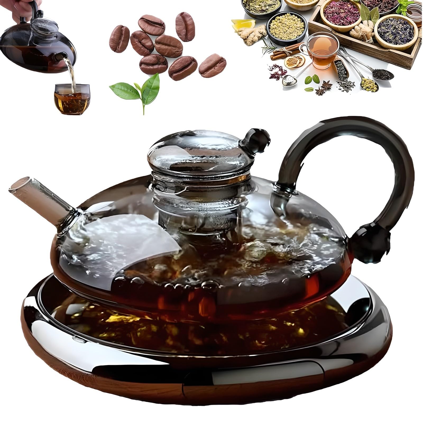 Filtration Teapot Set, with Electric Ceramic Stove and Infuser, Tea Pot Set, for Brewing Loose Leaf Tea and Coffee