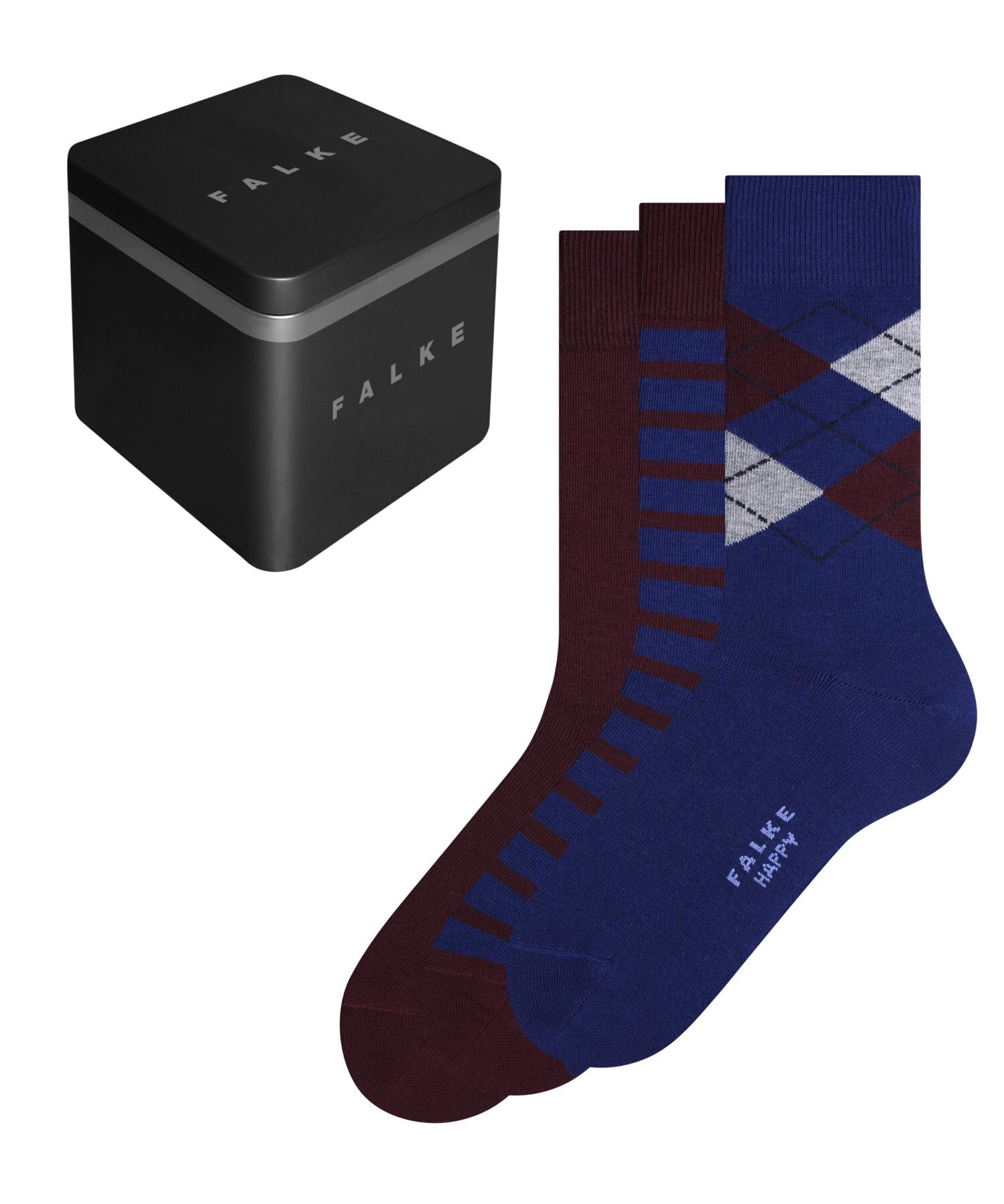 FALKE Men's Happy Box Mix Multipack M So Cotton Plain 3 Pairs Socks, Multicolor Blue Burgundy 0010, 8.5-11