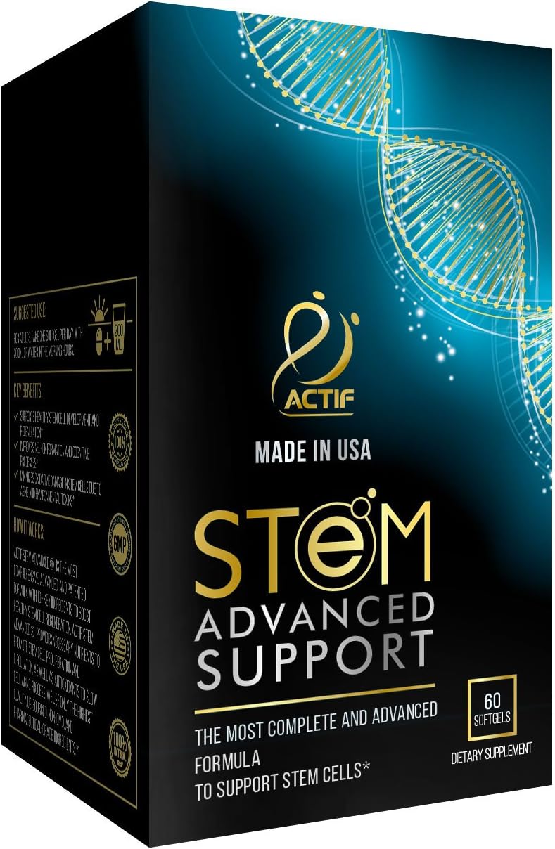 ACTIF STEM Cell Support - Maximum Strength with 10+ Stem Cell Factors, Non GMO, 2 Month Supply, Made in USA