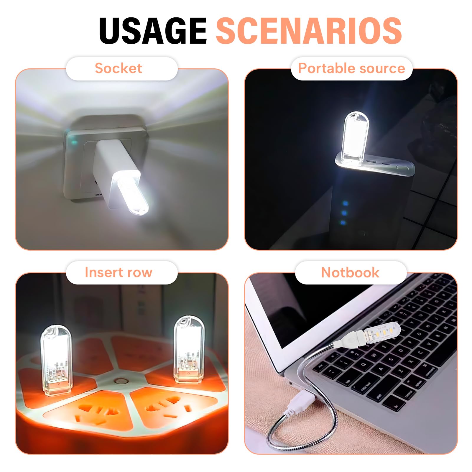 4 Pezzi Lampada LED USB Portatile, Luce da Tastiera per PC e Computer, Lampada USB per PC, Luce USB Portatile, Lampada da Lettura Regolabile con Luci Bianche e Gialle, per Ufficio e Casa