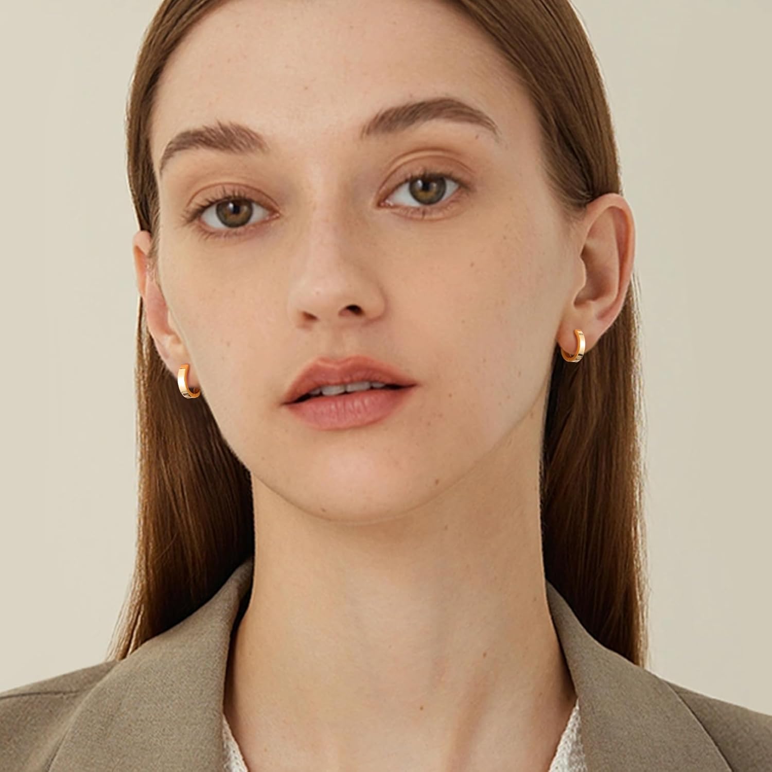 Gacimy Gold Huggie Hoop Earrings for Women 14k Gold Plated, Small Hoop Earrings for Women, 1/2 Inch Yellow Color Earrings for Women - Image 3