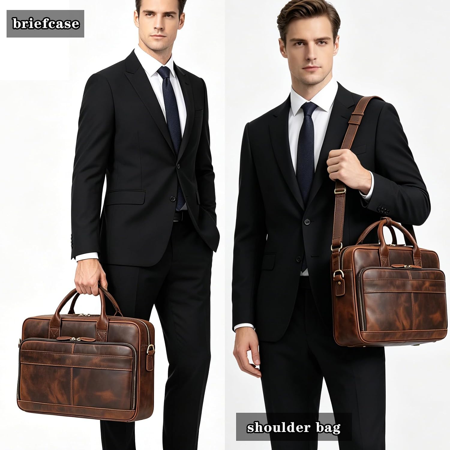 Leather Laptop Bag for Men Briefcase Fits 15.6 Inch Notebook Portable Shoulder Messenger Crossbody Bag for Travel Office