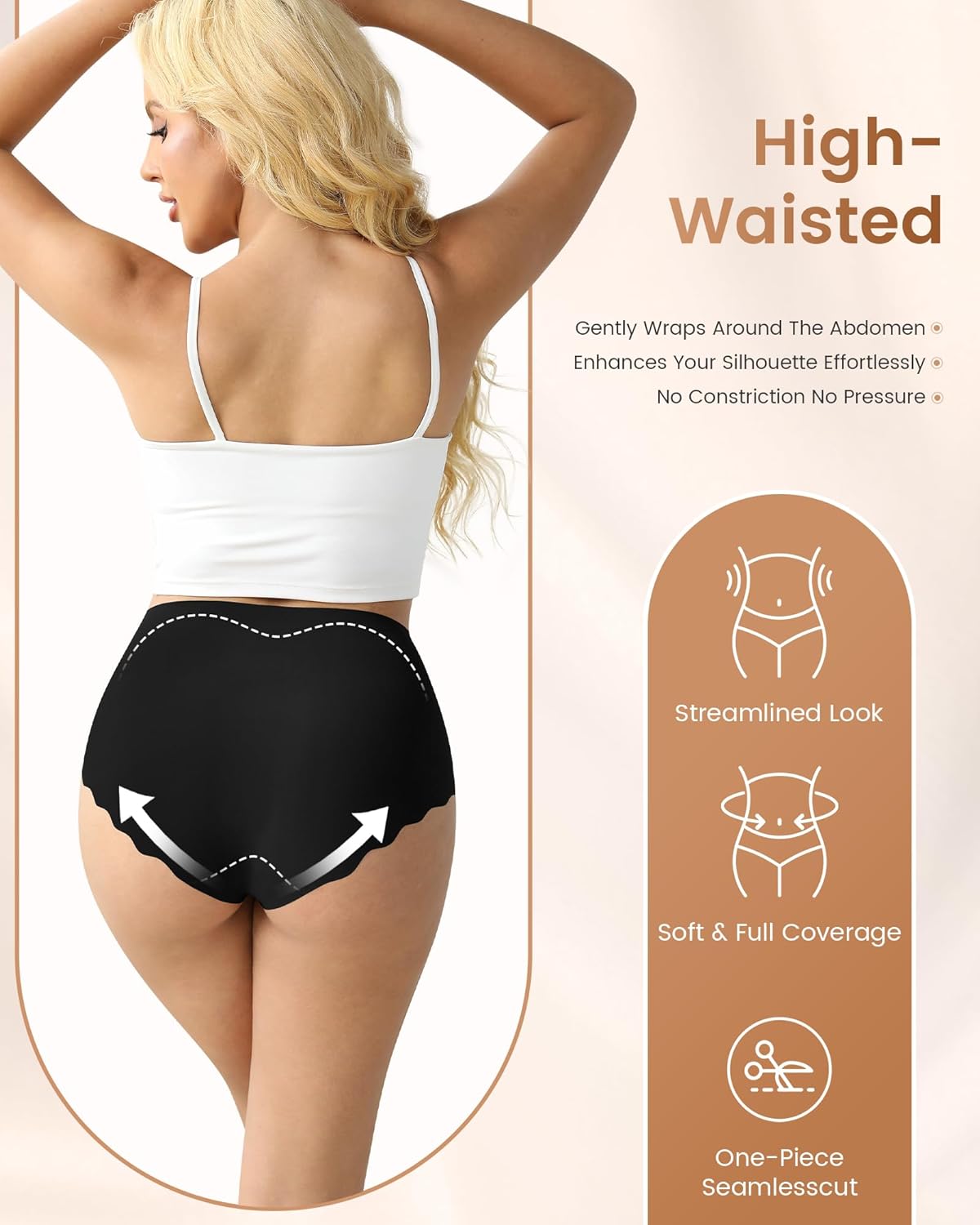 Cevapro Womens Underwear Seamless High Waisted Tummy Control Briefs No Show Full Coverage Wave Edge Ladies Panties 6 Pack - Image 6