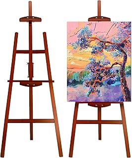 Adjustable Wooden Painting Easel, Pine Art Easel Stand Hold up to 43'', Painting Canvas for Wedding Sign and Poster, Drawing for Adults, Begginners and Students, Walnut
