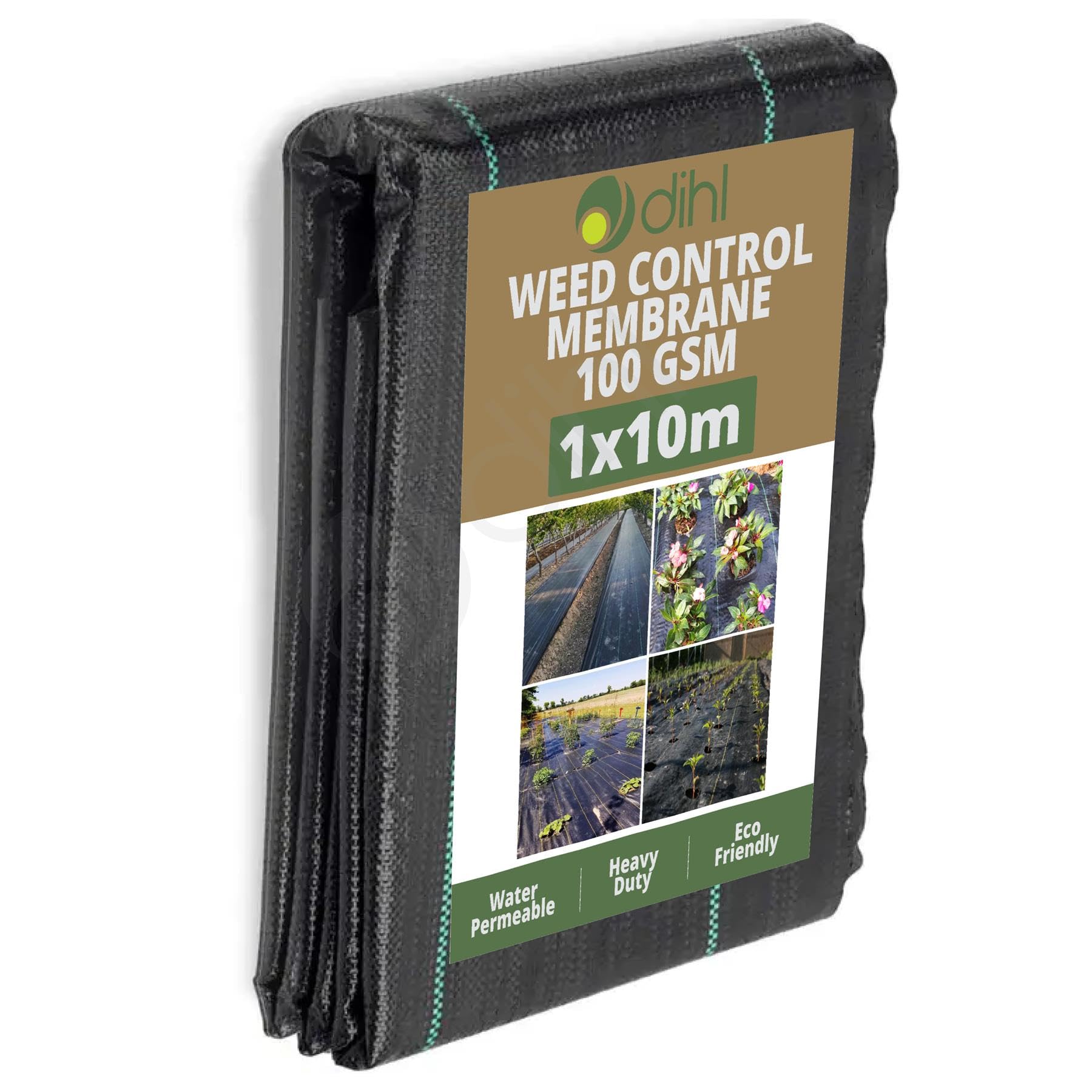 Dihl 1M x 10M Ground Fabric Landscape Garden Weed Control Membrane, Heavy Duty, 100gsm, Black, 107 Square Feet