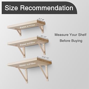 OVOV 4 Pack Wall Mount Wooden Shelf Brackets Triangle 7 Inch