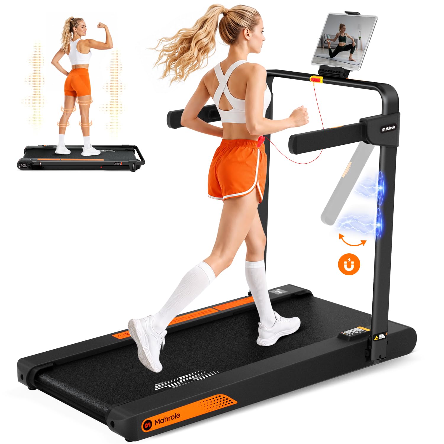 Mahrole Walking Pad with Vibration Plate and Handle Bar,Foldable Treadmill