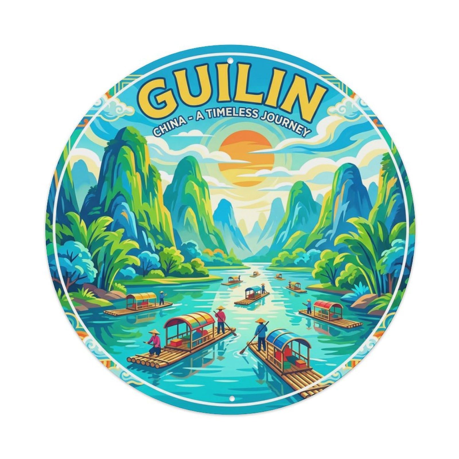 Este 8X8inch Style Travel Retro China Guilin Metal Tin Sign