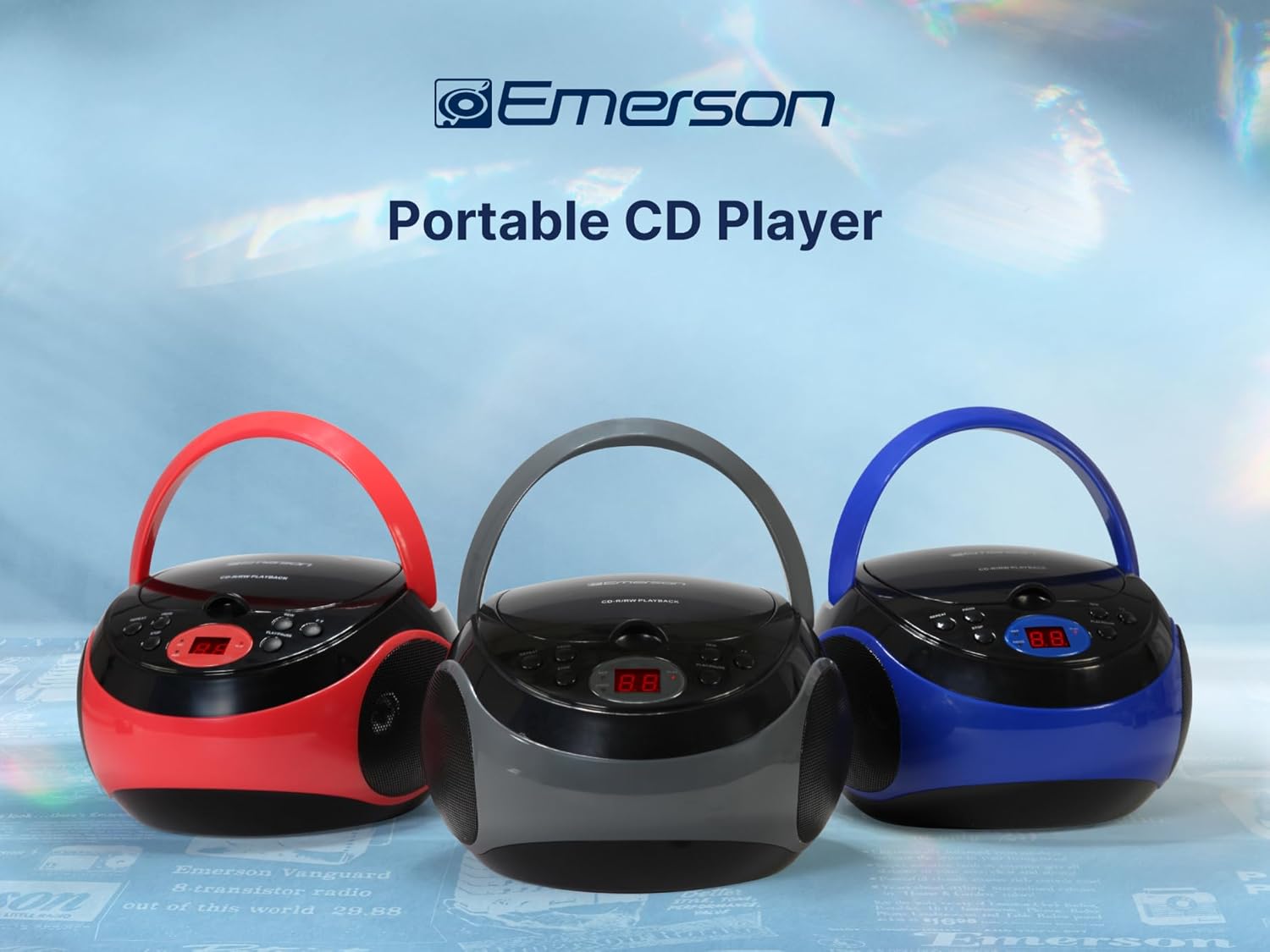 Emerson EPB-3000 Portable CD Player with AM/FM Radio, Programmable Memory, Dual Stereo Speakers, 3.5mm AUX Input, and Two-Way Power for Home or On-The-Go Entertainment – Ideal for Music Lovers Red image 2 of 13 B09QN8GVG9