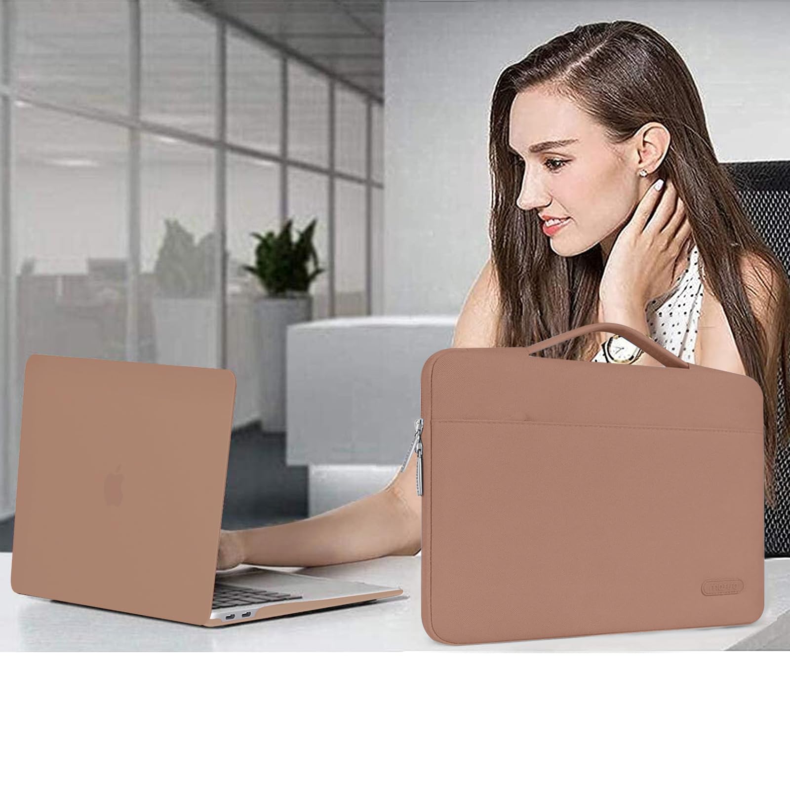 MOSISO Coque Compatible avec MacBook Air 13 Pouces 2022-2018 A2337 M1 A2179 A1932 Retina,Étui Rigide Plastique Case&Sac de Transport&Housse Clavier&Protecteur D'écran&Couverture Webcam,Caramel Marron
