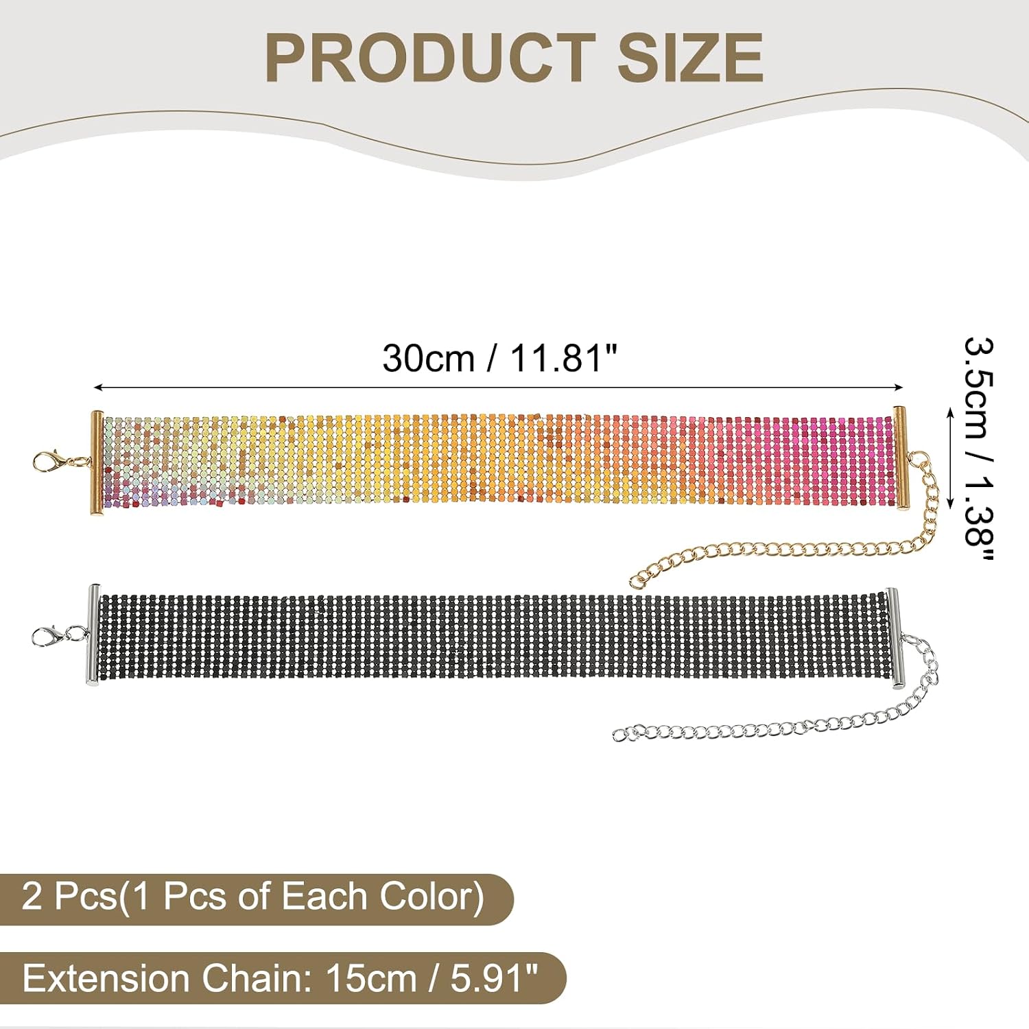 MECCANIXITY 2 Pcs Wide Sequin Necklace, Metal Mesh Shiny Short Collar Necklace Punk Sequins Neck Chain for Women Accessories Party Evening Banquet Daily Dress, Red/Black