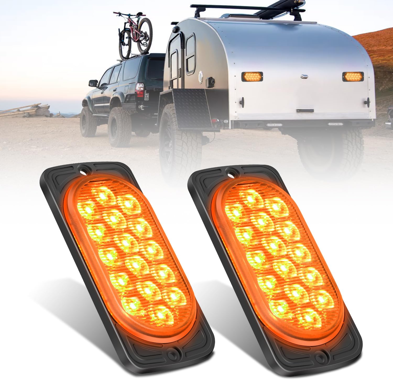 Nilight 4.4 Inch Aluminum Housing Tail Light 2 PCS 16 LED Amber Left Right Turn Signals Marker Lights Surface Mount IP67 Waterproof for 10-30V RV Camper Trailer Truck Bus Boat