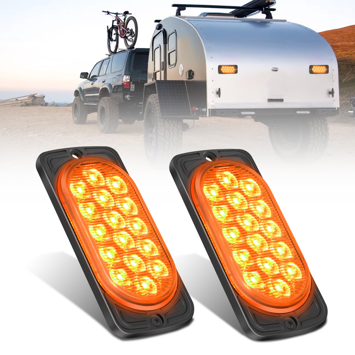 Nilight 4.4 Inch Aluminum Housing Tail Light 2 PCS 16 LED Amber Left Right Turn Signals Marker Lights Surface Mount IP67 Waterproof for 10-30V RV Camper Trailer Truck Bus Boat
