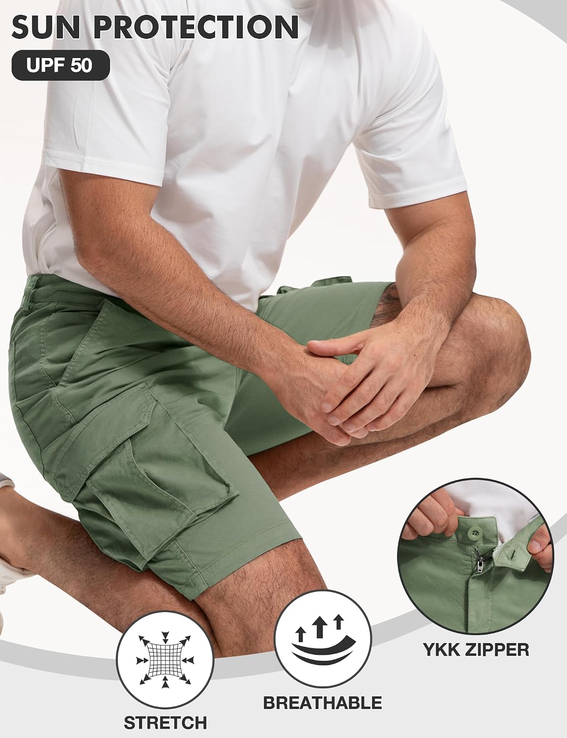 Casual Cargo Shorts for Men - Above Knee Hiking Shorts 9", Olive