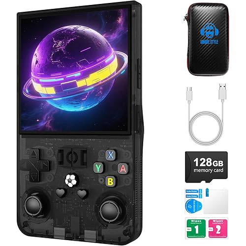 R36MAX Retro Handheld Game Console,128GB Open Source System Support 30+ Emulator Console,4.0 Inch IPS Screen Retro Gaming Console,4000mAh Battery,Portable Video Game Console for Christmas(Black)