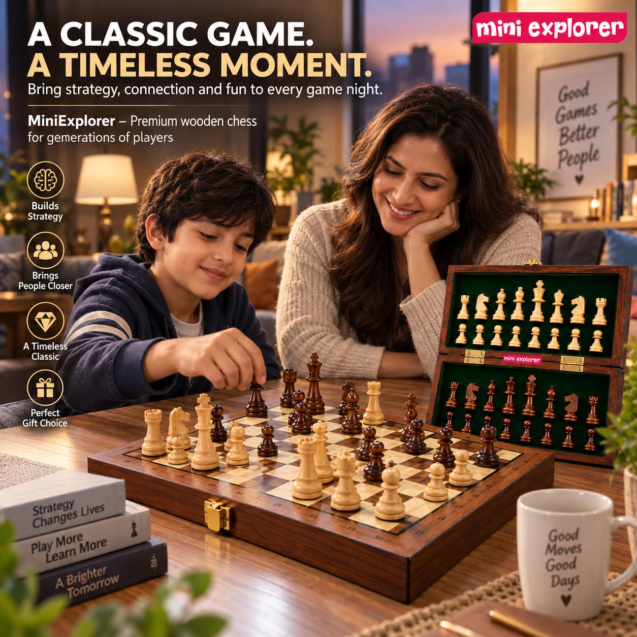 MiniExplorer Magnetic Chess Set - Foldable & Portable -6