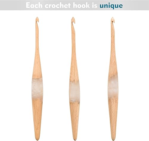 Miniatura 2 de Ommi - Ganchos de ganchillo con mango ergonómico, hecho a mano, 7 pulgadas, madera de haya al vapor y resina mixta, aguja de tejer, tejido de hilo