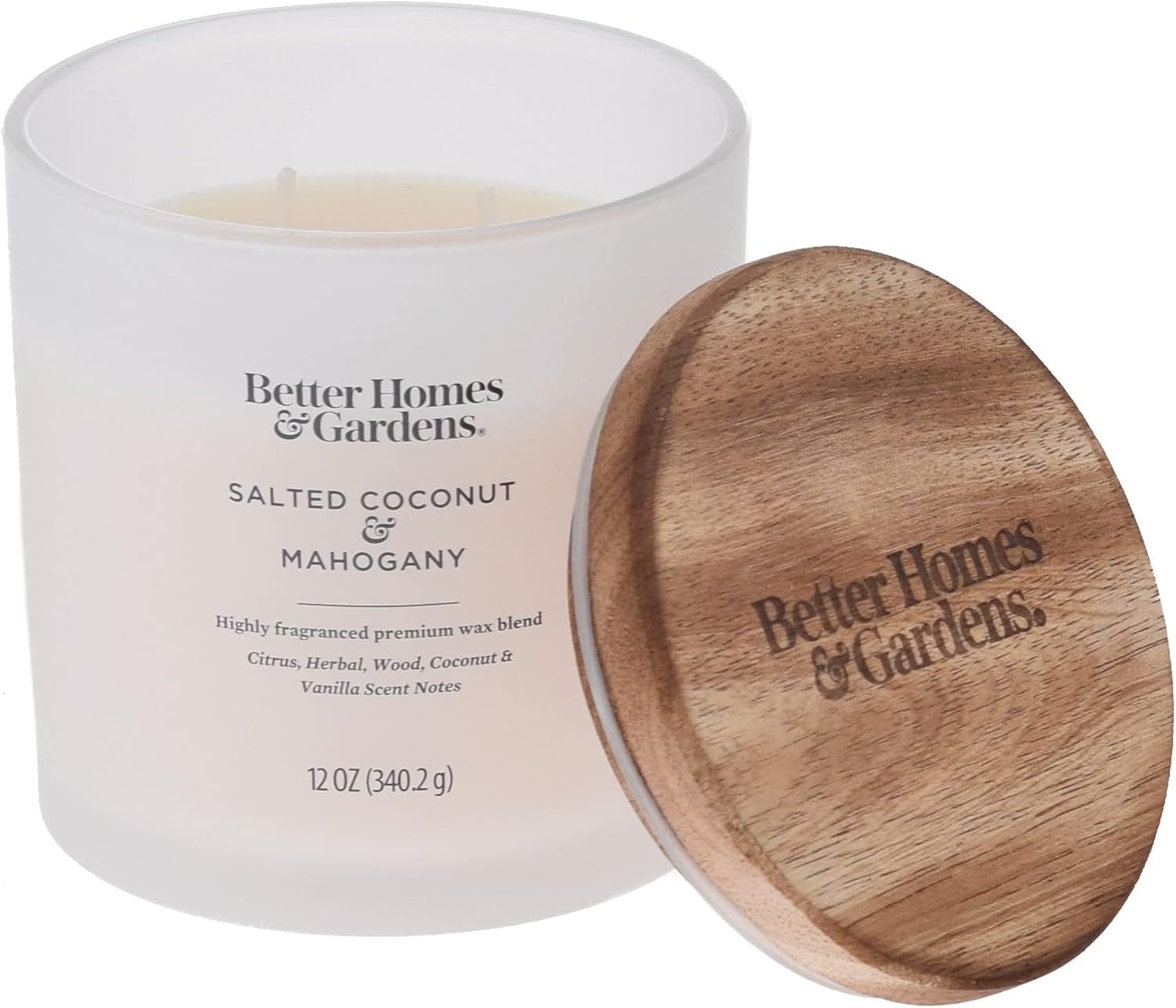 BetterHomes&Gardens 12oz Scented Candle, Salted Coconut & Mahogany 2-Pack, Cream, 35524 image 4 of 7 B09NDZ4GQP