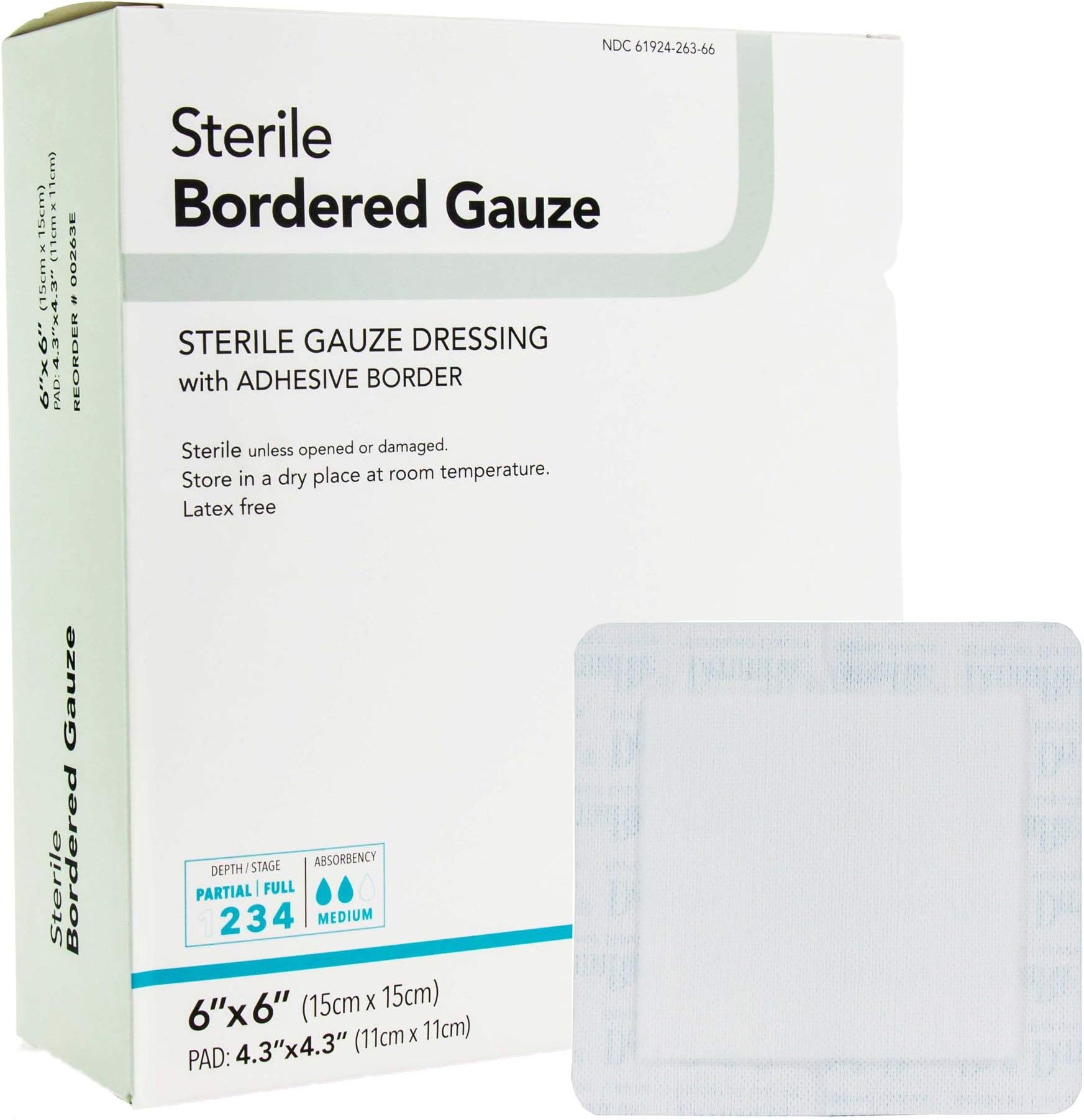 Sterile Bordered Gauze Dressing with Adhesive Border - Flexible Non-Linting Material, First-Aid, Individually Packaged - 6 in. x 6 in., 1 Count, 25 Packs, 25 Total